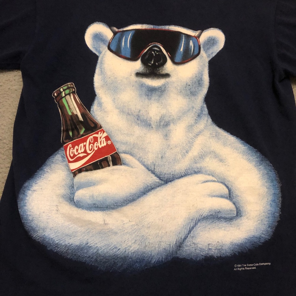 Vtg 1994 Coca-Cola Polar Bear Sunglasses T-Shirt Navy Blue Single Stitch M L